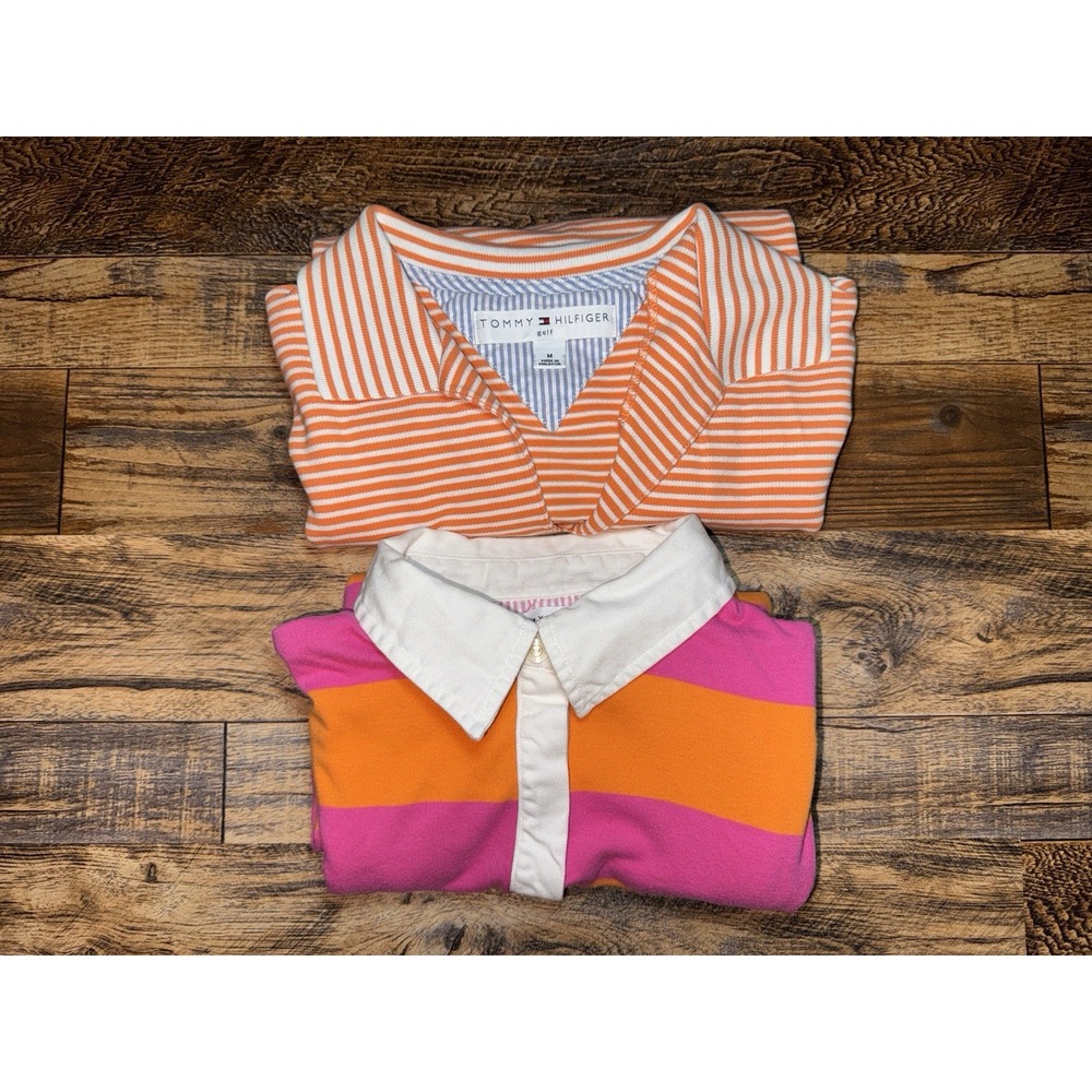 Sz M Tommy Hilfiger Golf Stripe Tops Lot Orange/White & Pink/Orange